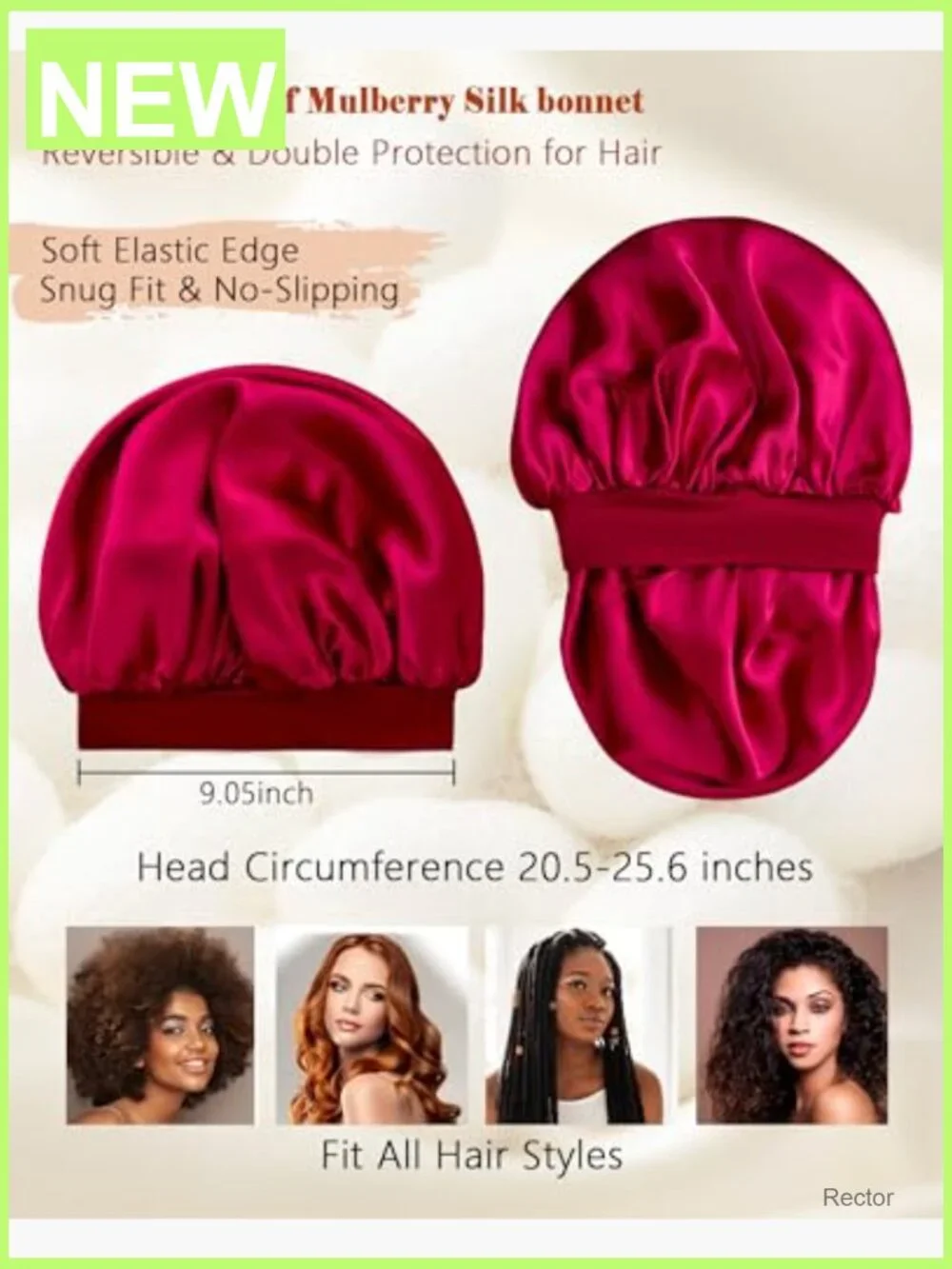 100% Mulberry Silk Bonnet for Sleeping, Double Layer Sleep Cap with Elastic